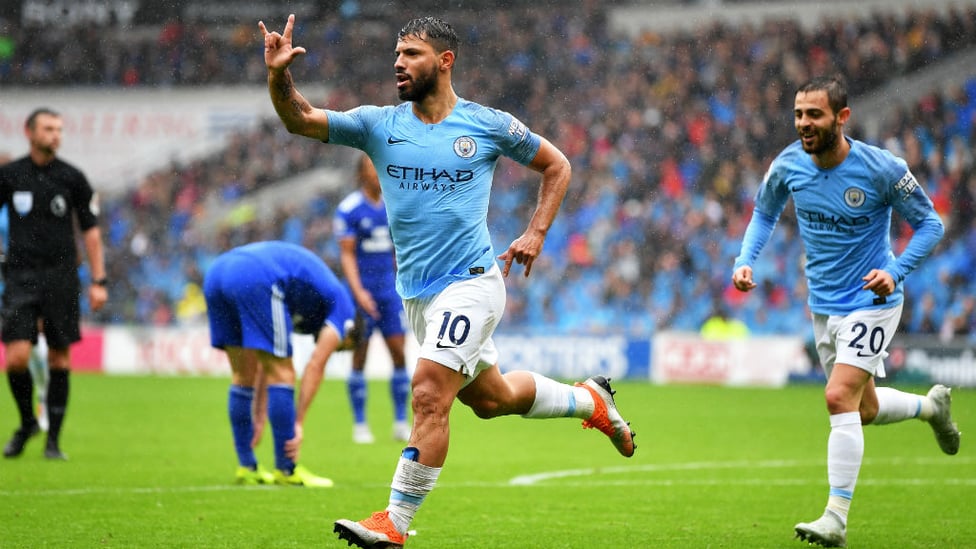 ON TARGET : Sergio Aguero celebrates City's first goal