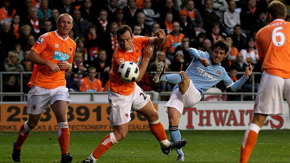 FIRST GOAL : It didn't take long for the Spaniard to net his first City goal, Silva scored and assisted during City's 3-2 win away at Blackpool in October 2010.