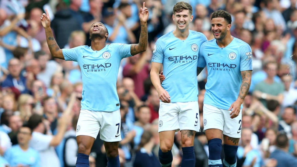 CELEBRATION : Scoring on his 100th Premier League appearance.