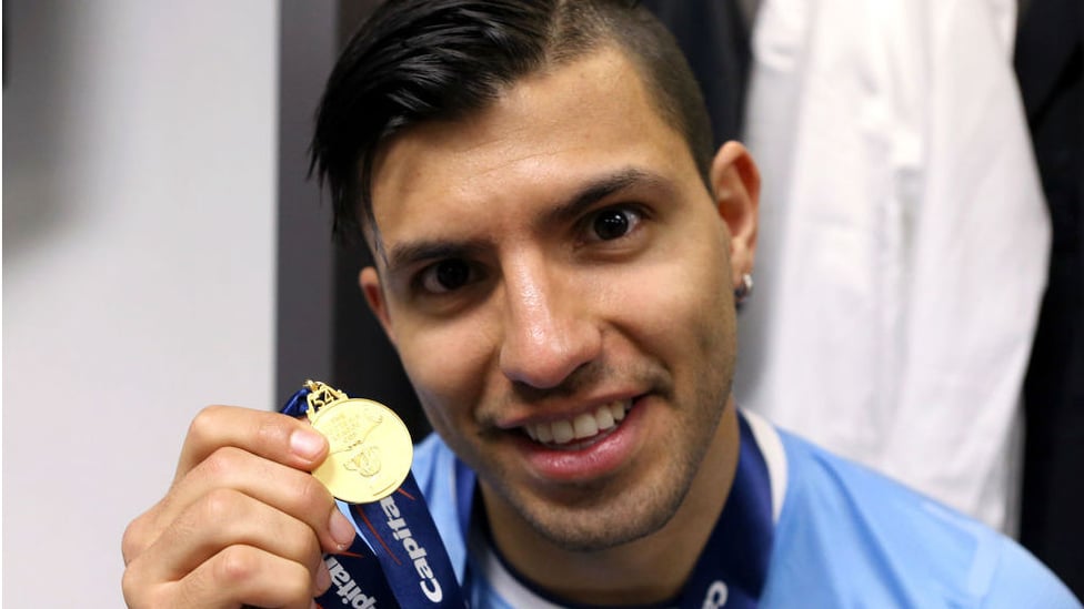 MEDAL OF HONOUR : Sergio proudly displays his Capital One Cup winners medal after our 2014 win over Sunderland