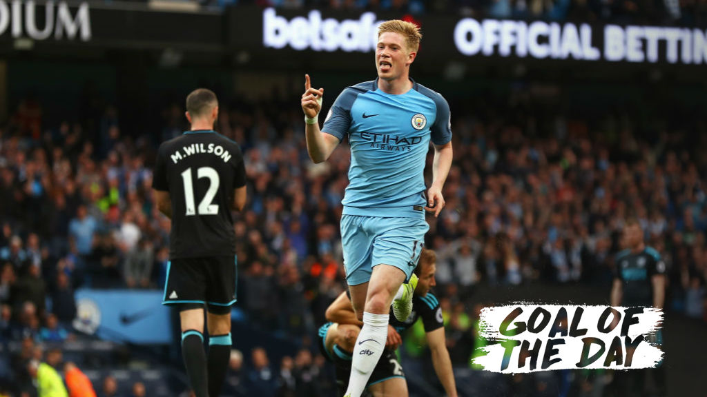 ONE TOUCH: Kevin De Bruyne hit a fine first time effort against West Brom in April 2017.