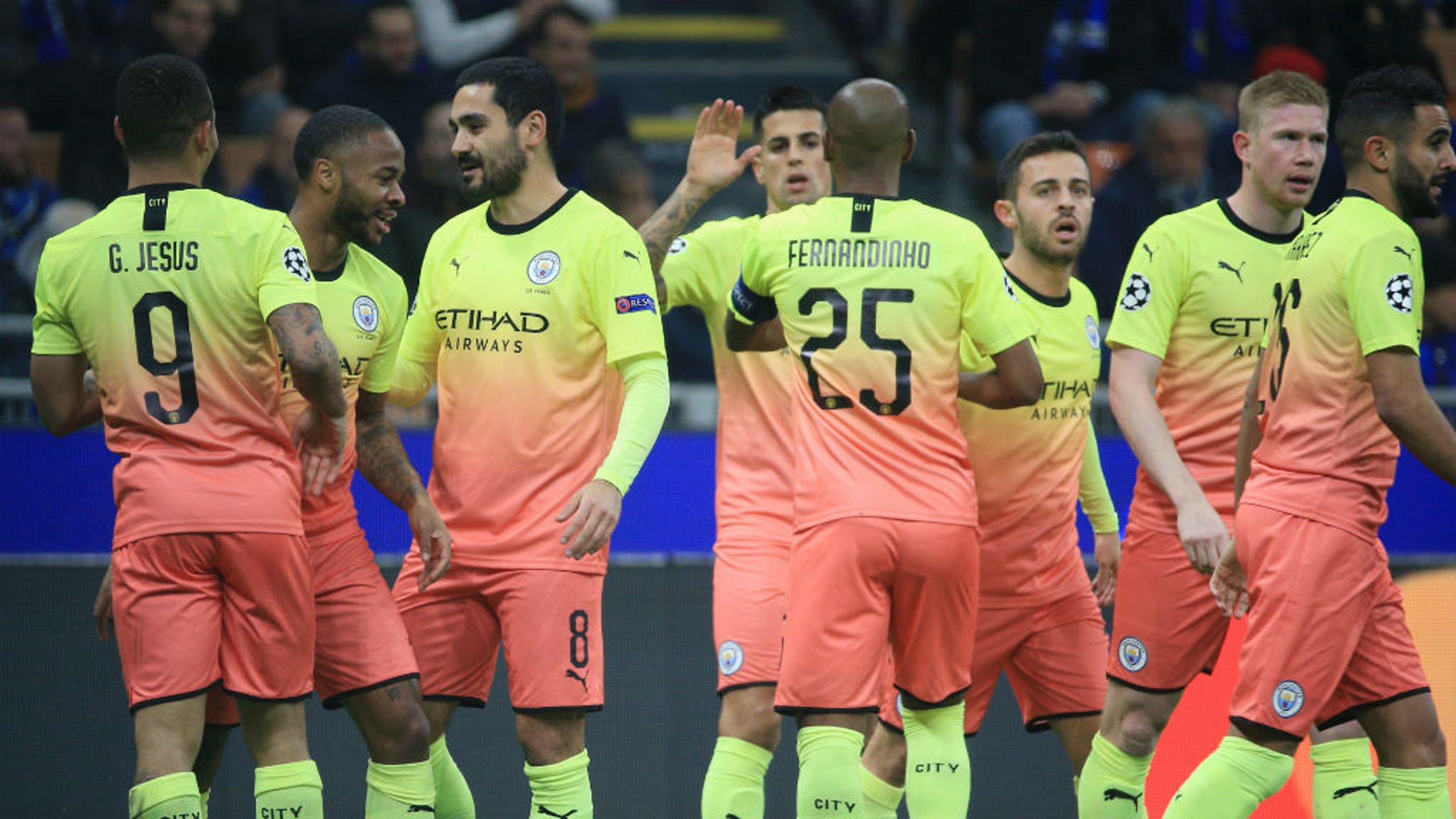 CELEBRATION TIME: The City players salute Raheem Sterling after his early opener