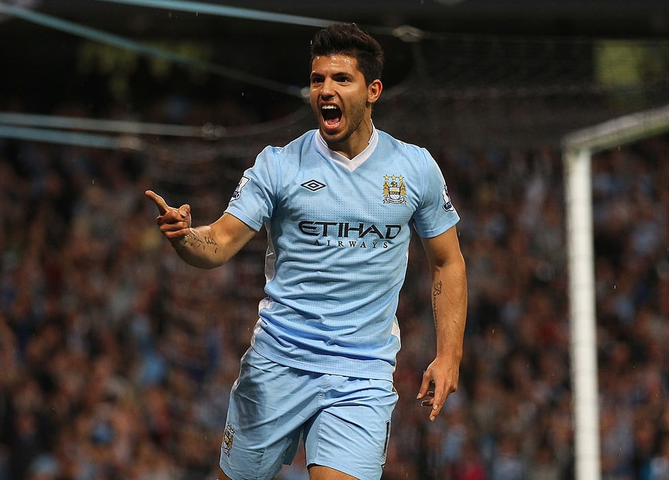 DEBUT DELIGHT : Aguero scored twice in a 4-0 win over Swansea City in his first game in sky blue.