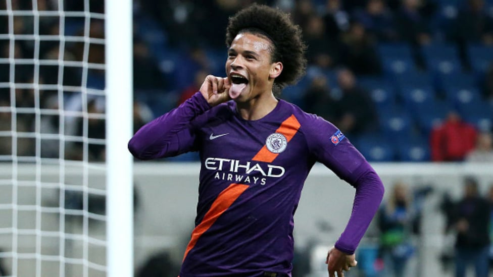 CELEBRATION : Leroy Sane clearly enjoys one of City's goals in the 2-1 win over Hoffenheim