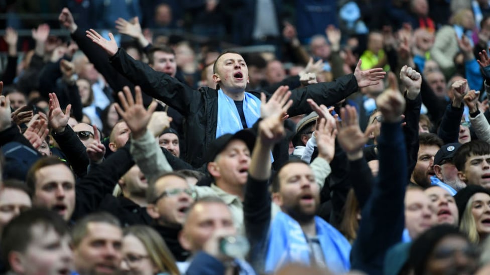 PLENTY TO SHOUT ABOUT : The City fans urge the team on at Wembley