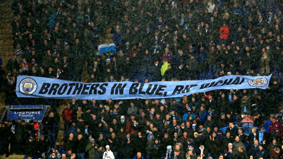 TRIBUTE : Manchester City fans display a banner in honour of the late Leicester City Chairman, Vichai Srivaddhanaprabha