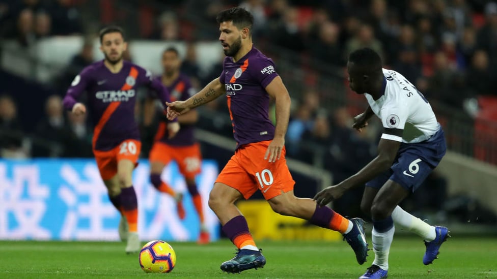 ACTION SHOT : Aguero hunts his 150th Premier League goal.