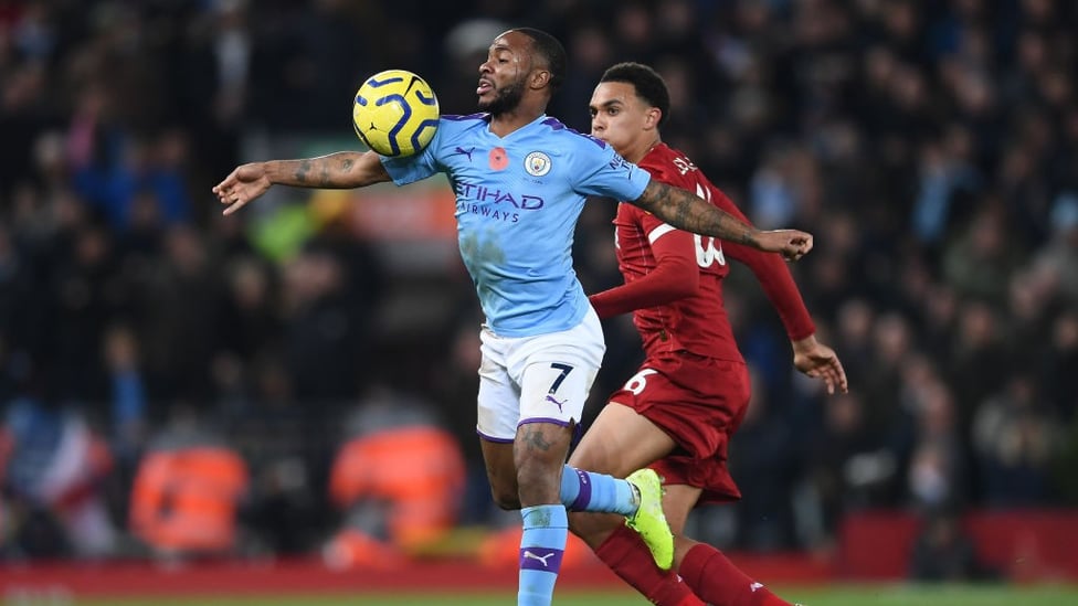 ALL OUT : Raheem Sterling takes the ball as City continued to push for a way back into the game.