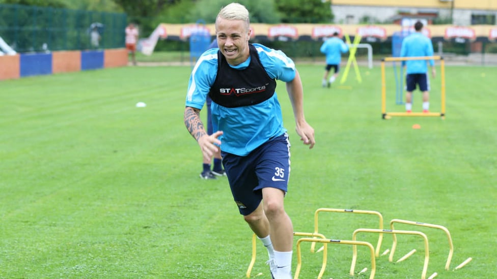 UP AND RUNNING : Angelino is put through his paces in an EDS pre-season training session