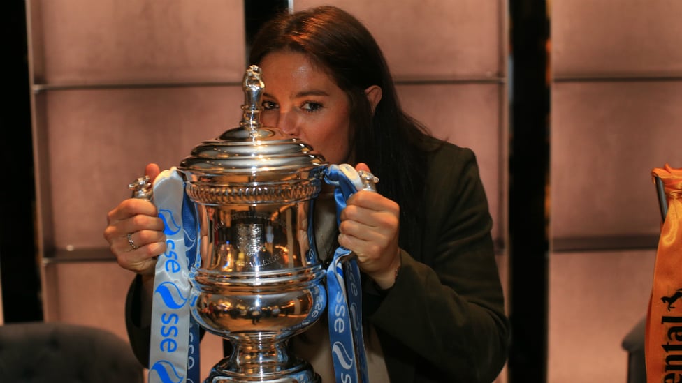 THE LOVE OF THE FA CUP : Jen Beattie poses with our latest piece of silverware!