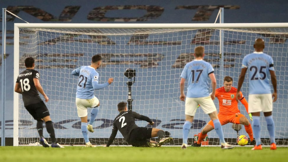 TAKE THAT: Ferran Torres rifles home his first Premier League goal for City