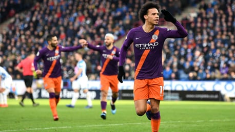 TONDERFUL: Leroy Sane is all smiles after registering our 102nd goal of the season at Huddersfield on Sunday