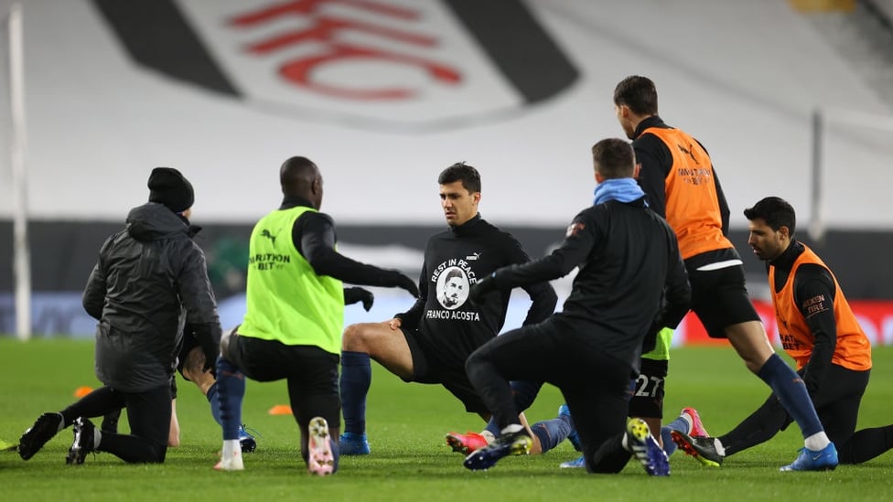 GET LOOSE : The players get their muscles stretched during the pre-match warm up.