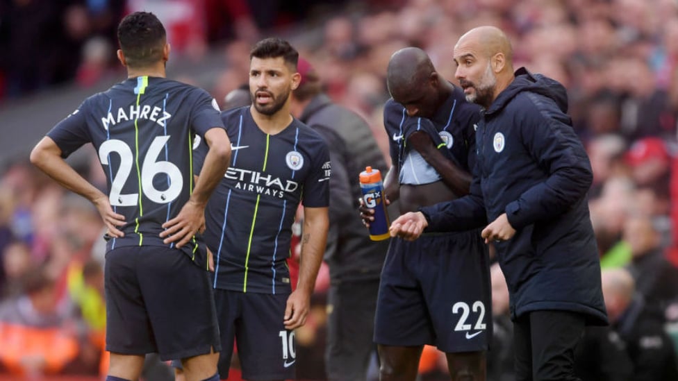 TALKING POINT : Pep Guardiola passes on instructions to the City players