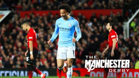 Leroy Sane celebrates City's second goal at Old Trafford