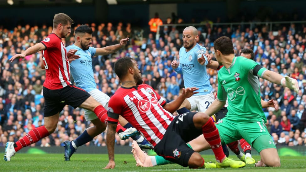 LETHAL WEAPON : Sergio Aguero is on hand to net City's second goal