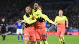SHEER DELIGHT: Gabriel Jesus and Riyad Mahrez are all smiles after Gabriel's late strike