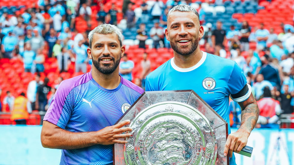 WEMBLEY WONDERS : The Argentine aces pose for another snap with silverware!