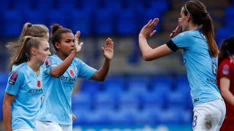 TEAMMATES: Nikita Parris thanks her fellow players.