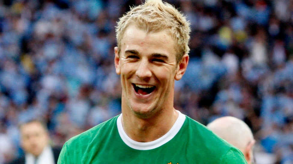 BEAMING : Hart looks delighted as City progress to the FA Cup final in 2011 after beating United.