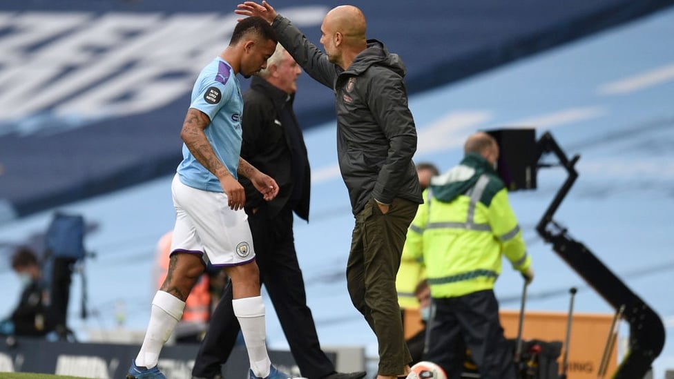 OVER AND OUT : Jesus makes his way off the pitch as City see out the victory.