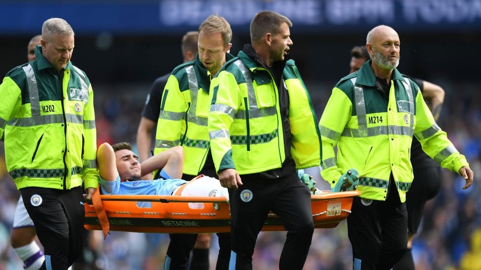 FRUSTRATION : Aymeric Laporte is forced off through injury in the first half.