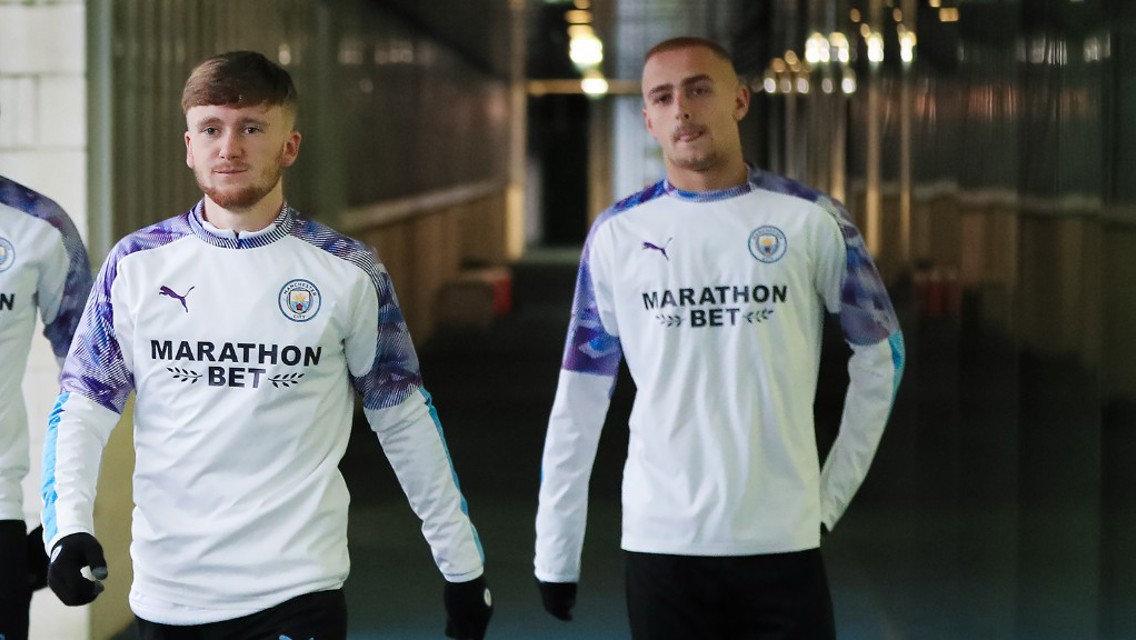 BLUE BOYS: Tommy Doyle and Lewis Fiorini head out to training.