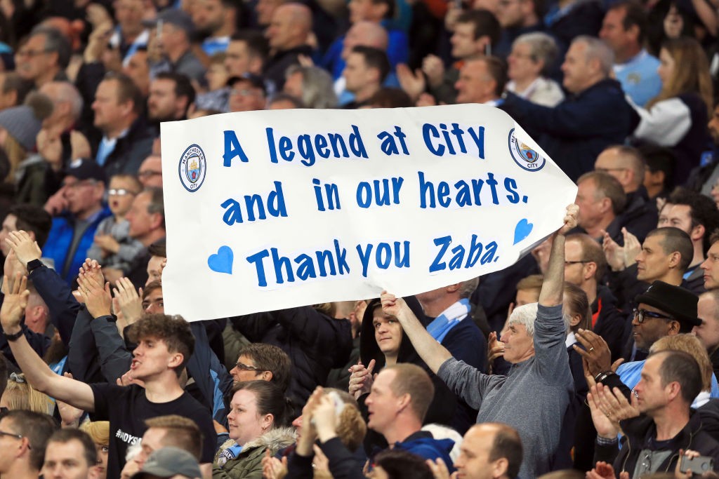 TRUE BLUE: The message spells it out to Zaba from the City fans during his farewell appearance in 2017