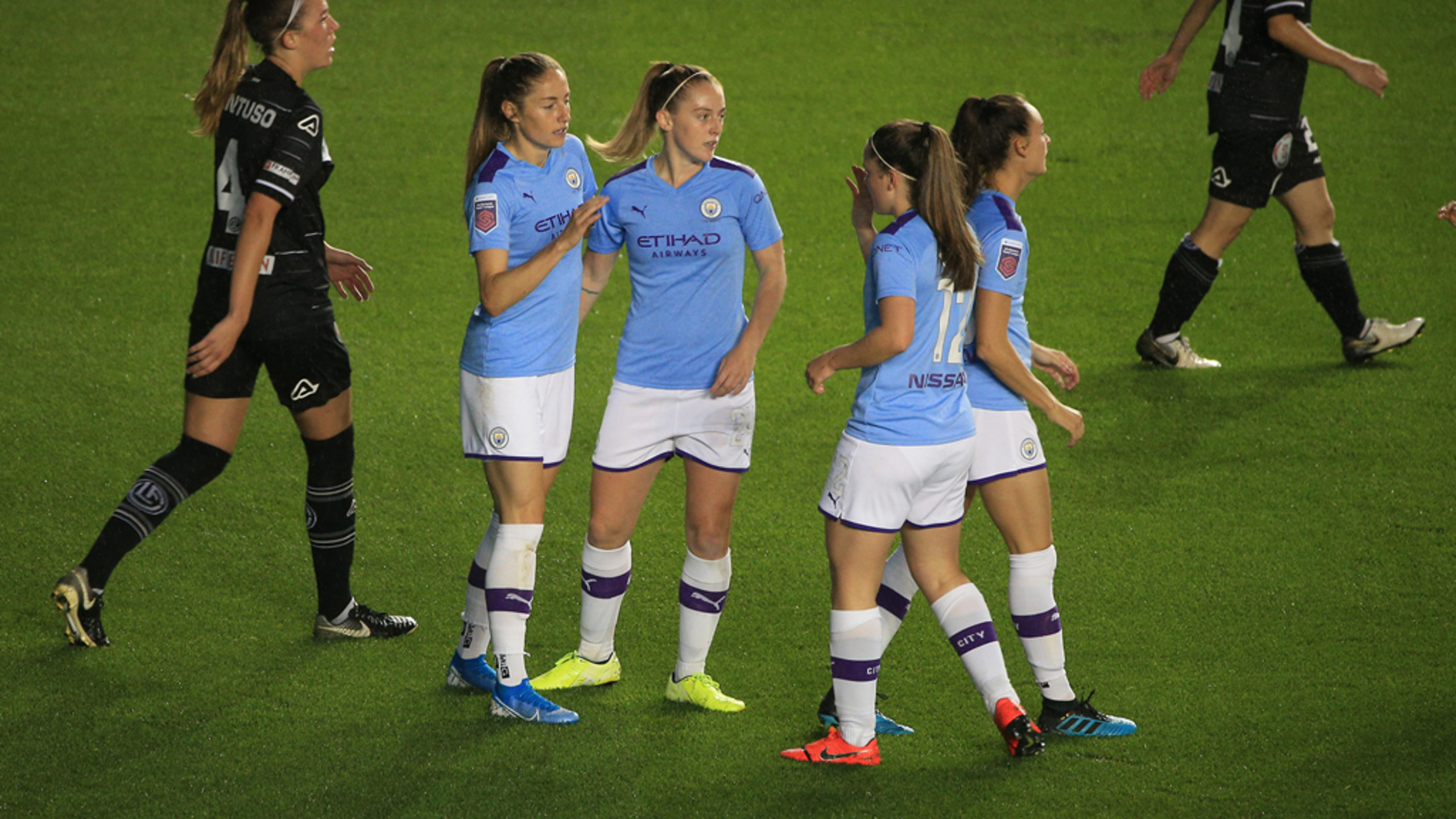 JANINE JOY: Janine Beckie celebrates her opening goal against Lugano