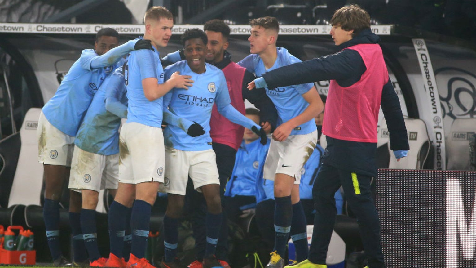 SQUAD GOALS: The young Blues celebrate our second of the night.