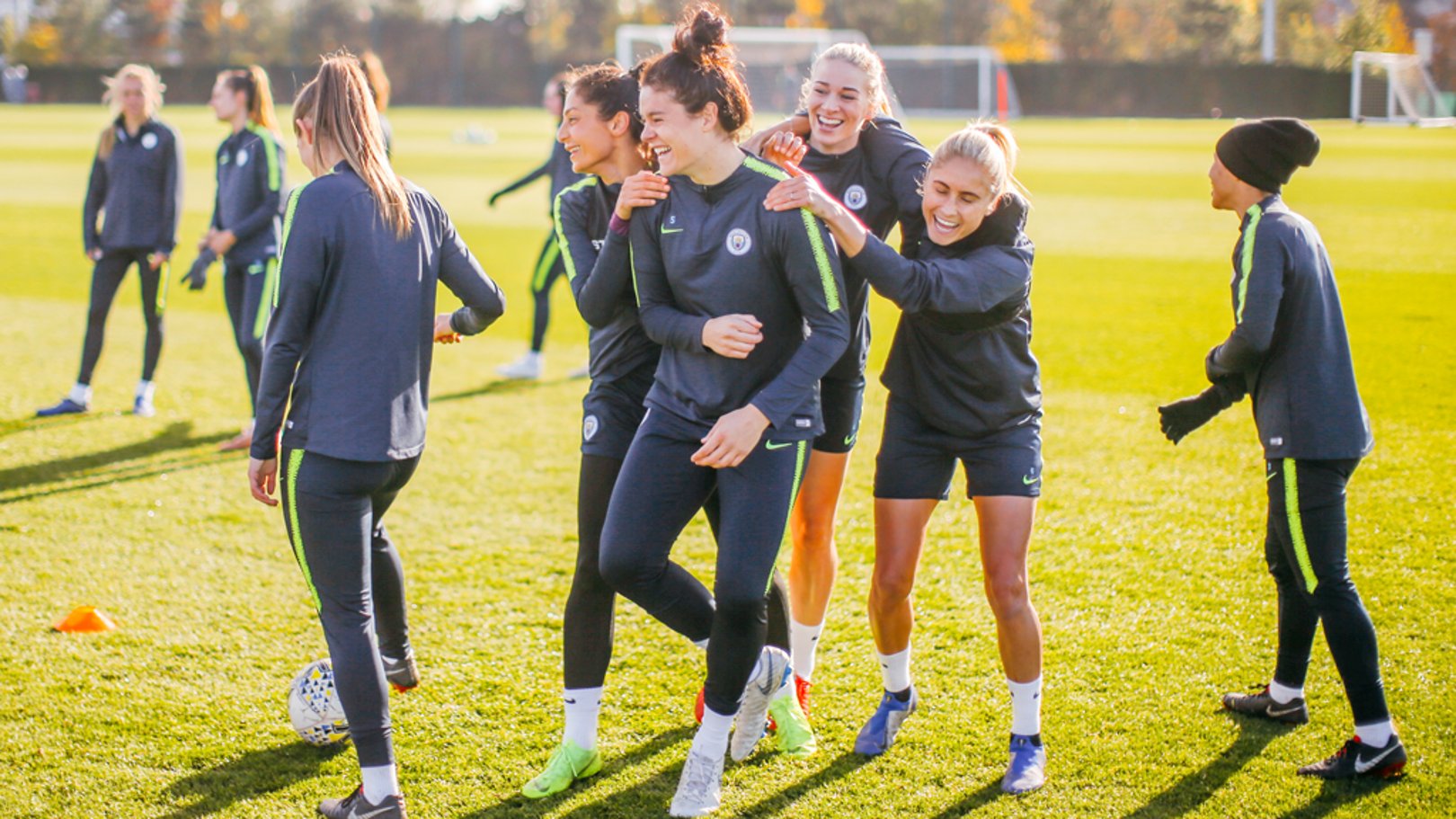 SQUAD: Laughs on the training pitch.