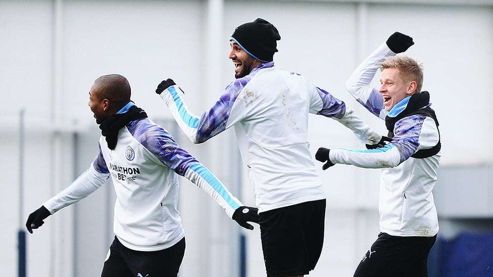 FUN BOY THREE : Ferna, Riyad and Oleks have been tickled by something they've seen...