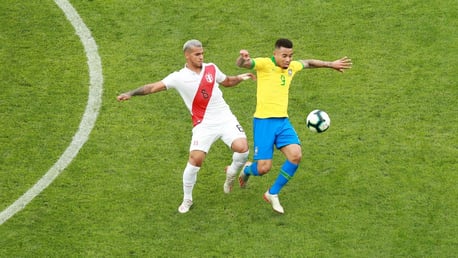 NUMBER NINE: Gabriel Jesus in action for Brazil against Peru.