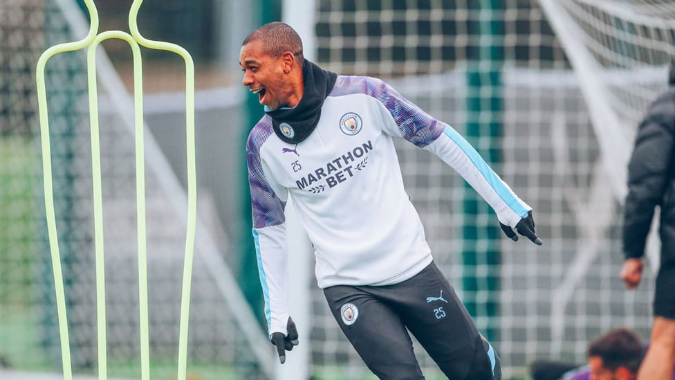 WHEELING AWAY : Fernandinho was enjoying himself.