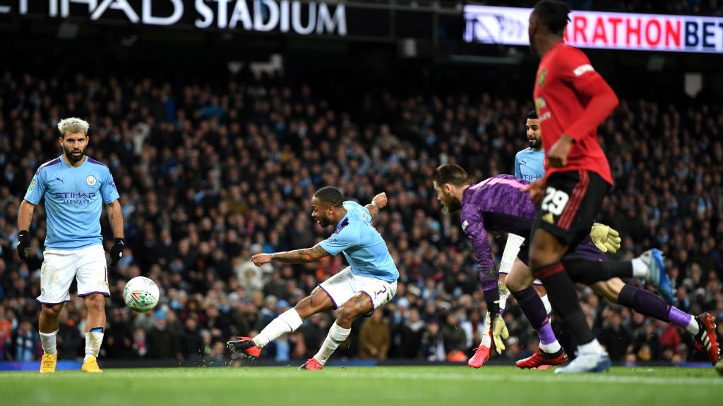 RAZZLE DAZZLE : Sterling does well to get past De Gea but blazes over the bar.