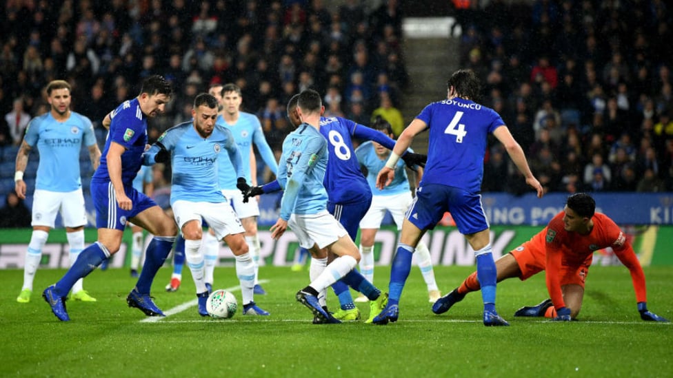 NO ENTRY : Kyle Walker and the Blues back-line clear the Leicester danger