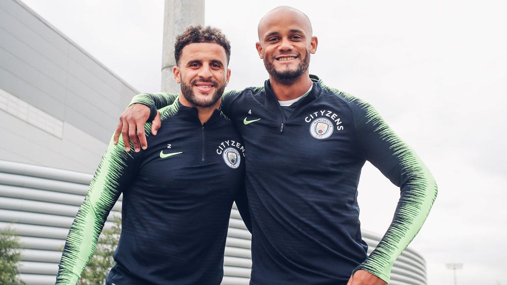 DEFENSIVE DUO: Smiles from Vincent Kompany and Kyle Walker.