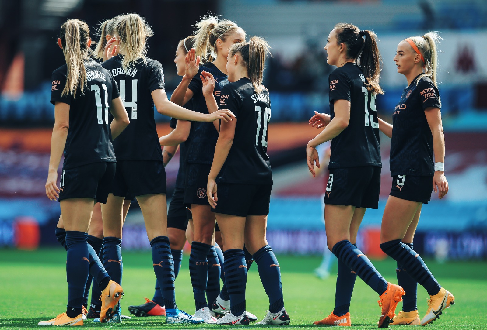 SALUTE: The City players congratulate Georgia Stanway after her opener