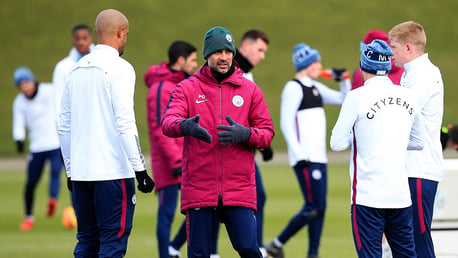 THE BOSS: Pep gives instructions in training.