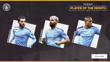 NOMINEES: Sergio Aguero, Fernandinho and Bernardo Silva are up for January's Etihad Player of the Month.