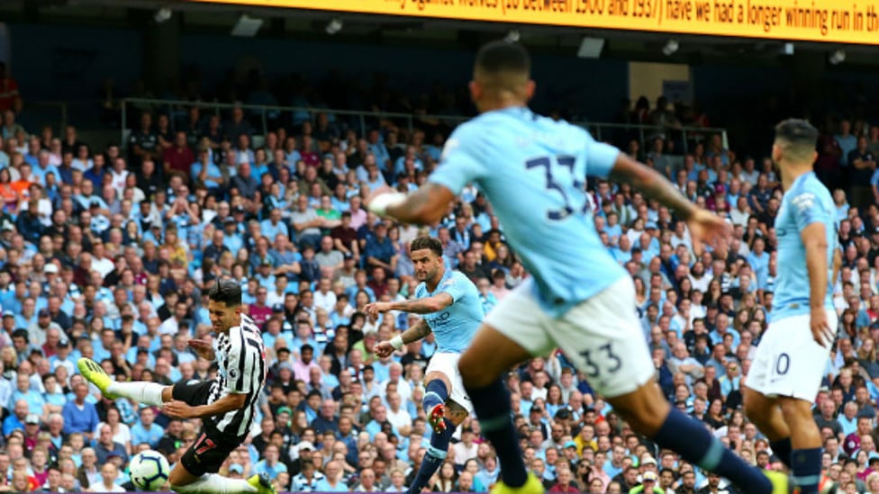 WALKER WONDERGOAL : Kyle Walker powers in a 25-yard strike to give City a 2-1 win over Newcastle