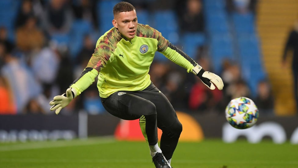 SAFE HANDS : Our Brazilian shot-stopper limbers up