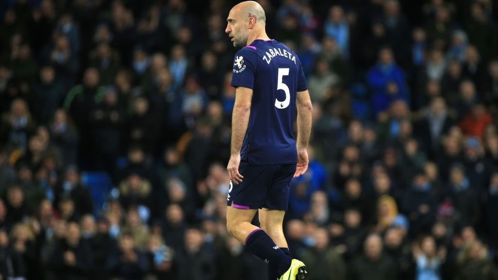 FAMILIAR FACE : City legend Zabaleta came on in the second period and received a heartwarming reception from the home crowd.