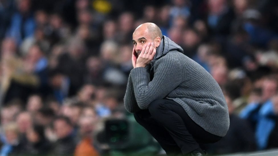 CROUCHING TIGER : Pep can't bear to watch as a chance goes begging