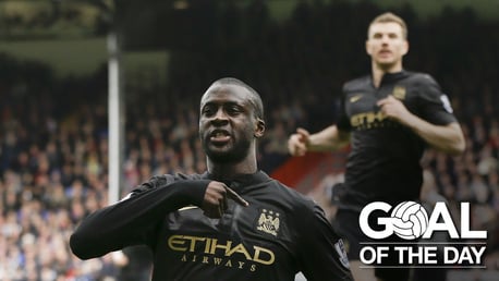 HOW DO YOU LIKE THAT? Yaya celebrates at Selhurst Park with Edin Dzeko about to join him