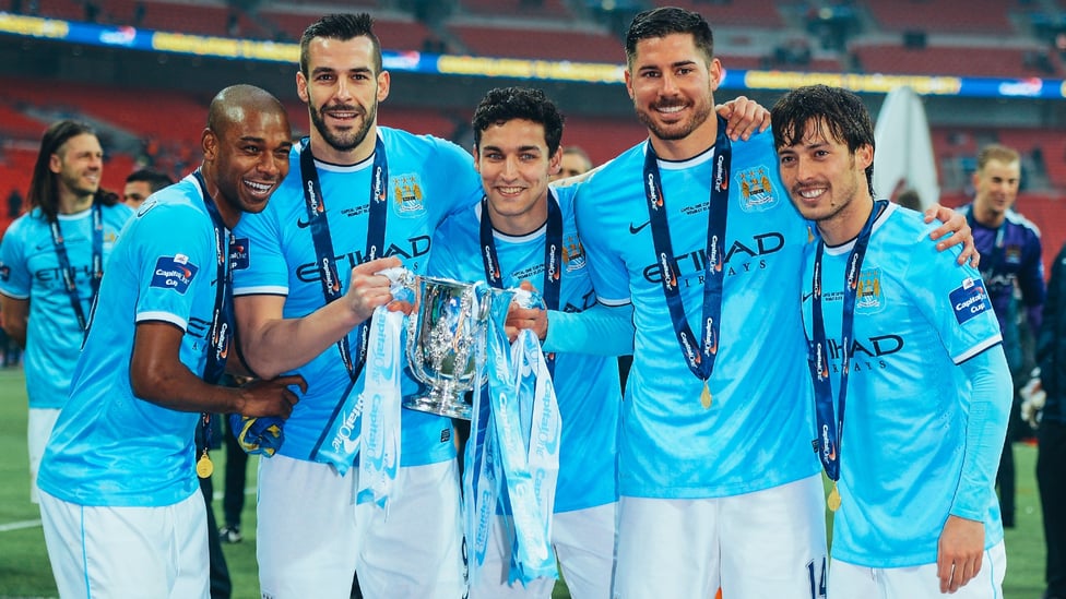 FIRST OF MANY: : The Brazilian played the full 90 minutes as City won the 2014 League Cup - his first trophy for the Club.