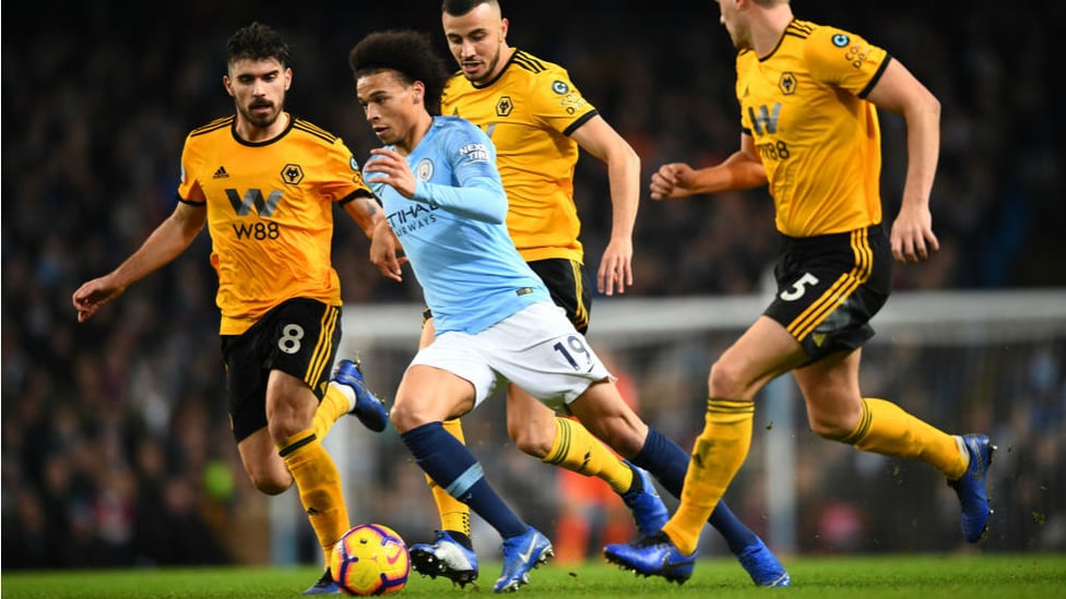 MAN ON A MISSION : Leroy Sane races through the Wolves defence