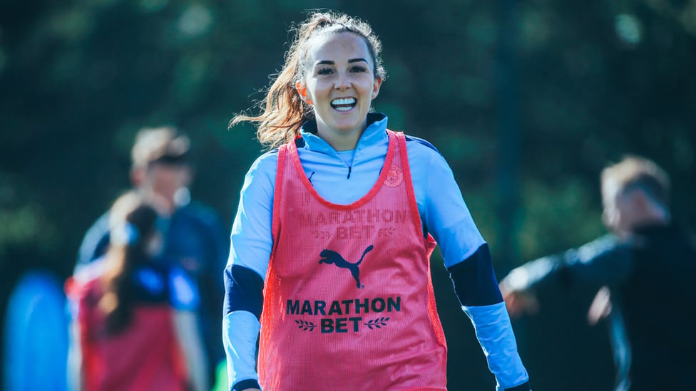 SMILES BETTER: Caroline Weir clearly enjoyed Thursday's session!