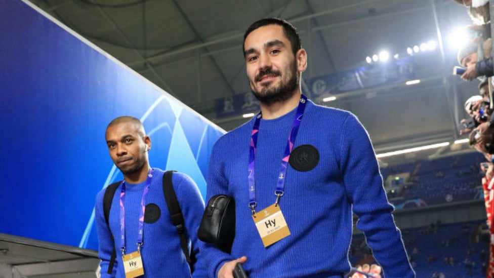 Ilkay Gundogan and Fernandinho arrive at the Arena AufSchalke