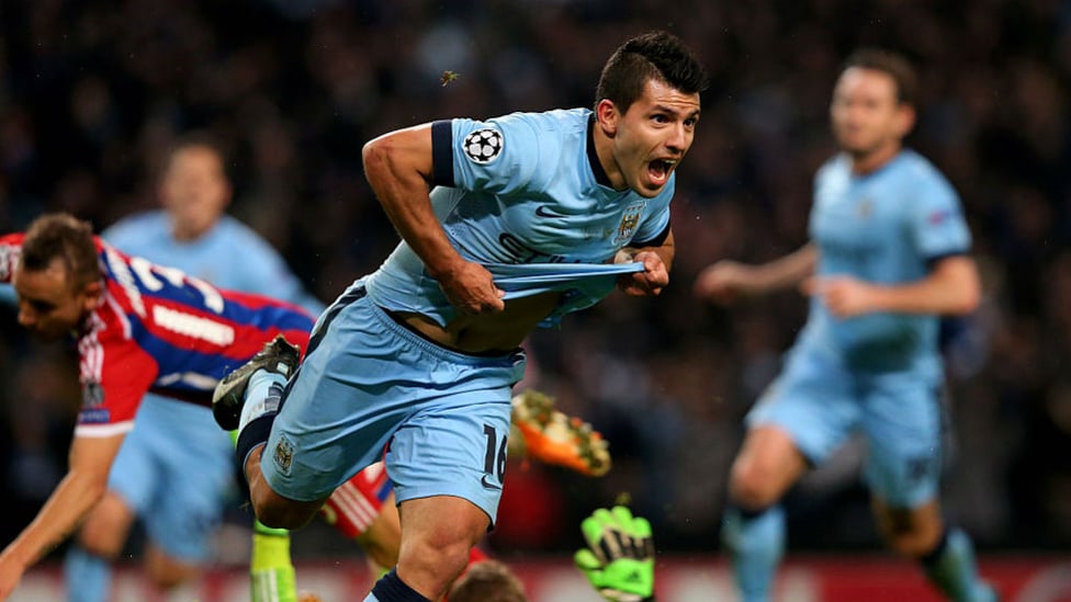 GERMAN BITE : Kun can't contain his joy after completing a stunning hat-trick to seal a dramatic comeback Champions League win over Bayern Munich in 2014